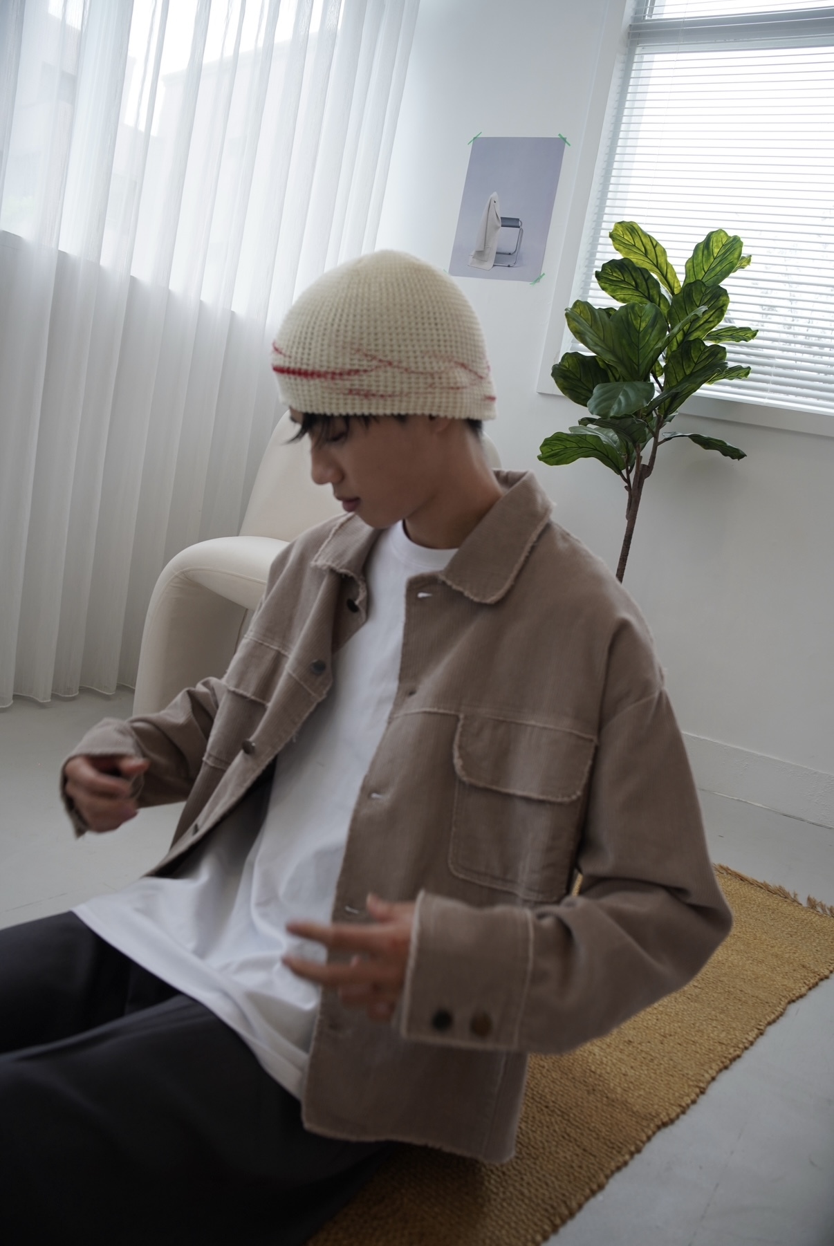 短版燈心絨夾克 灰粉棕