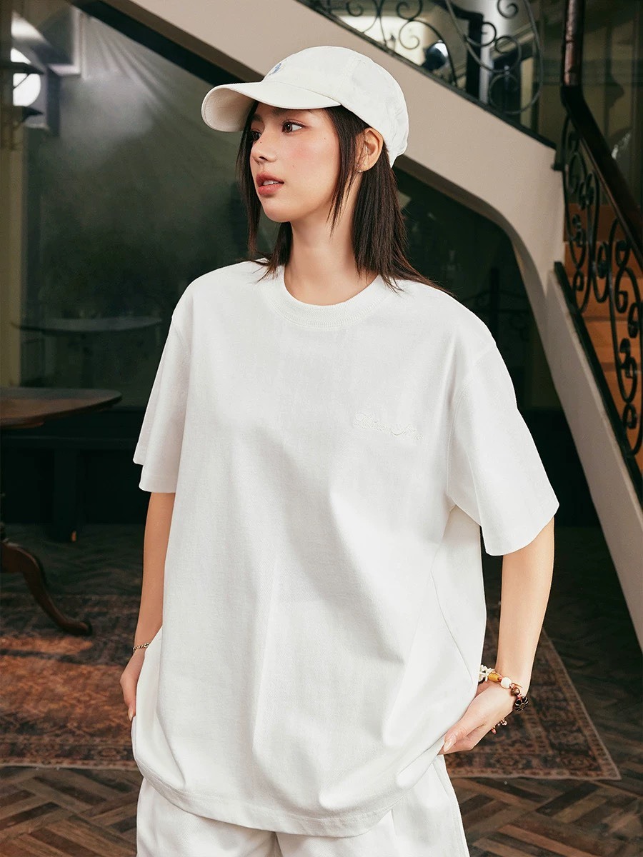 Harsh and Cruel 休閒質感螺紋圓領 胸口刺繡Logo 短袖 T HL251020094