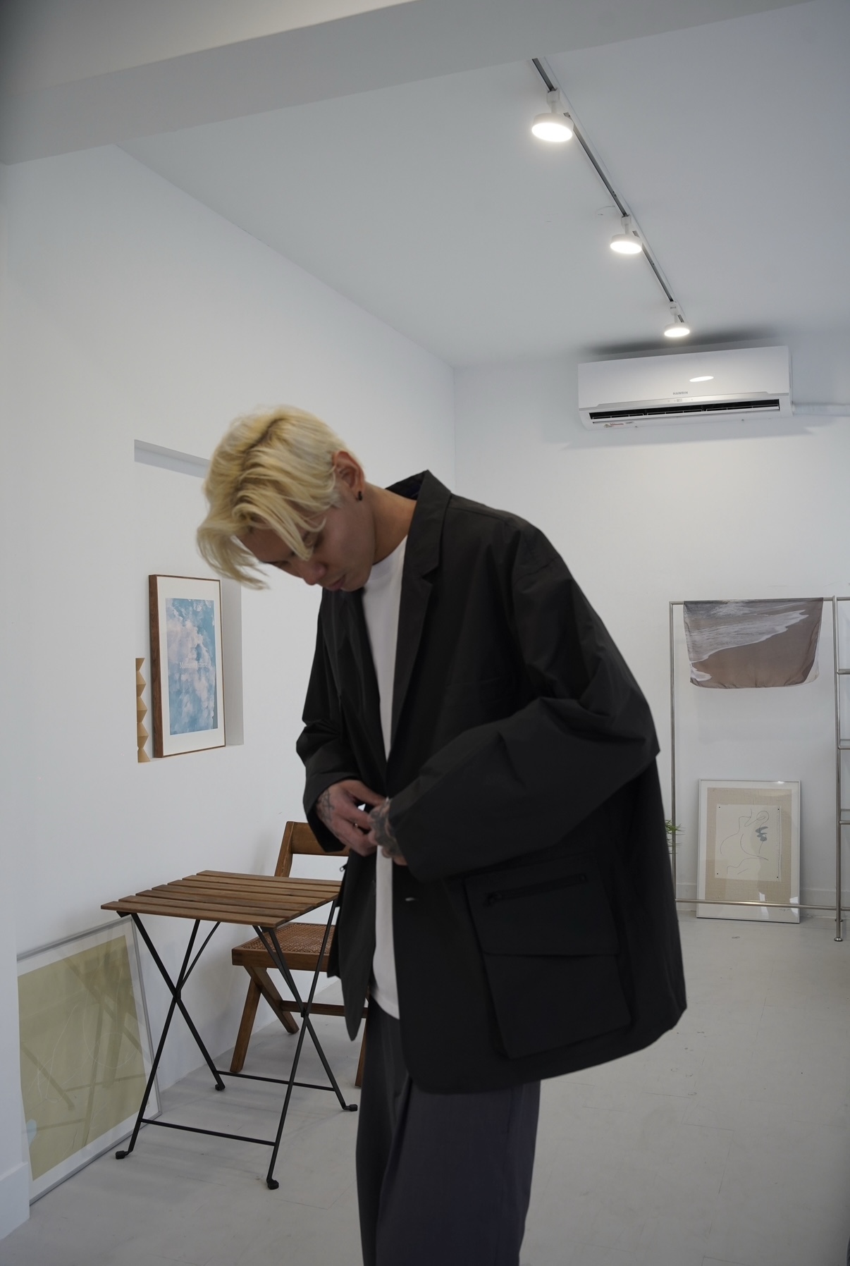 霧灰機能多口袋西裝外套