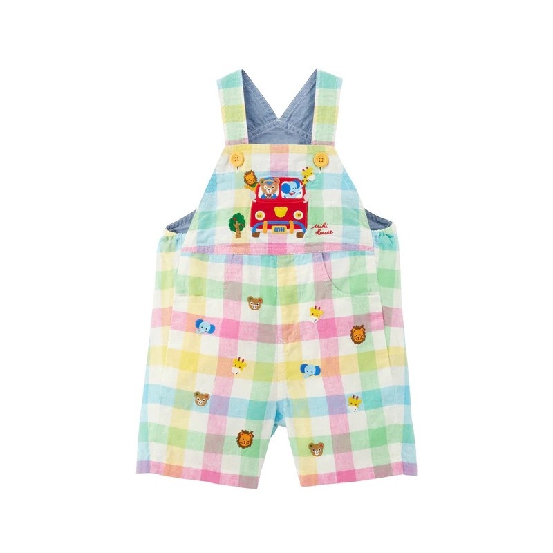 🐻𝐌𝐢𝐤𝐢 𝐇𝐨𝐮𝐬𝐞 小熊好友刺繡彩色格仔背帶褲