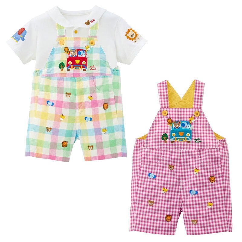 🐻𝐌𝐢𝐤𝐢 𝐇𝐨𝐮𝐬𝐞 小熊好友刺繡彩色格仔背帶褲