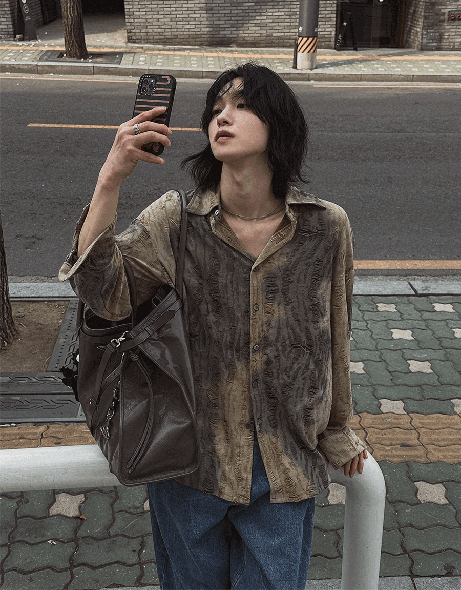 Madner染色破損overfit 襯衫