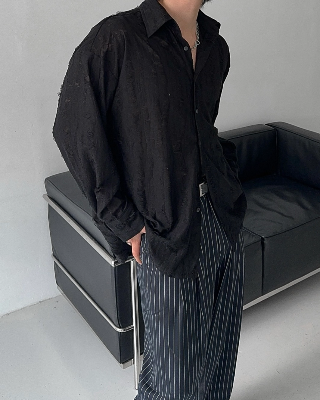 Madner染色破損overfit 襯衫