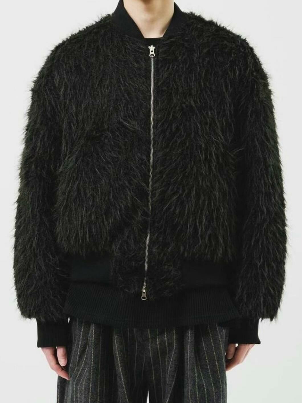 淨色拉鍊毛毛外套 VOID-074JK