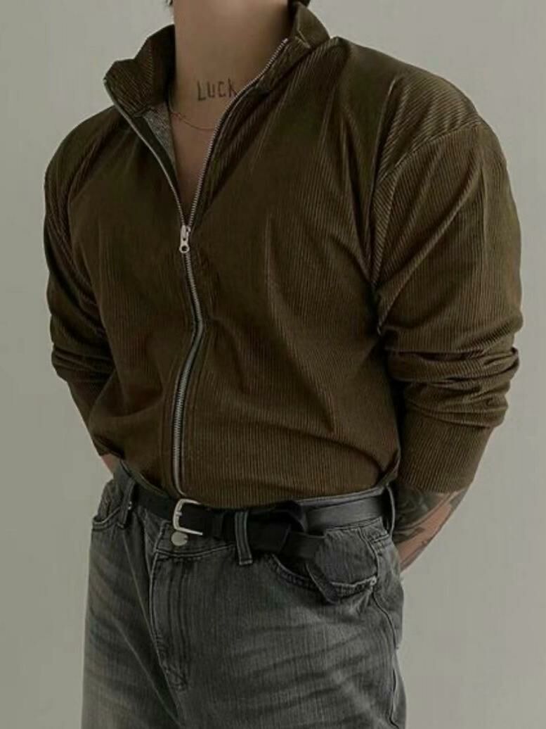 企領暗直紋連帽拉鍊外套 VOID-046JK