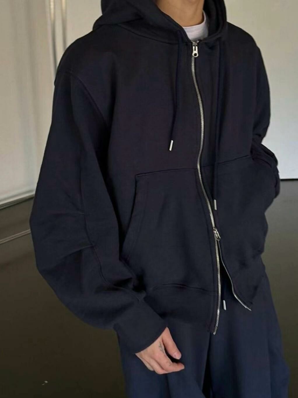 淨色連帽拉鍊外套 VOID-084JK