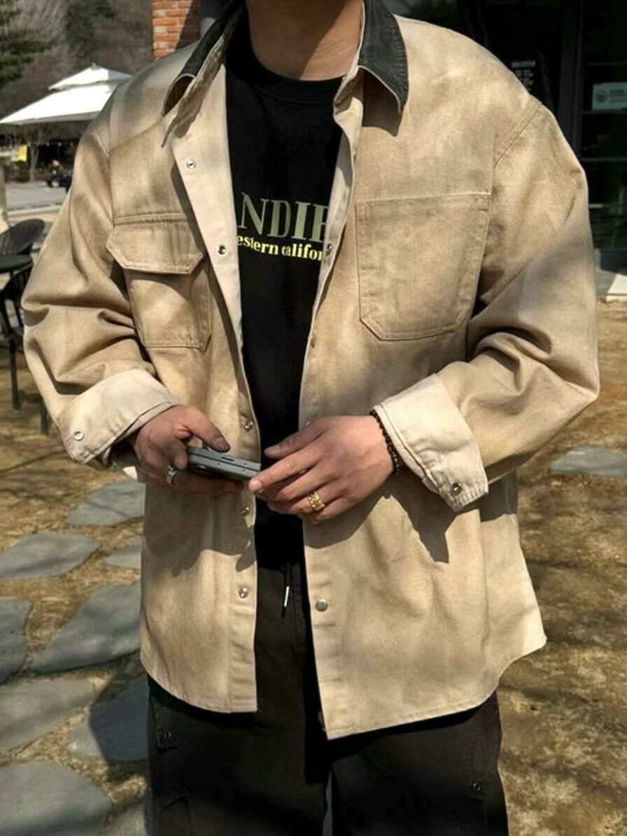 拼皮領長袖恤衫 VOID-089JK