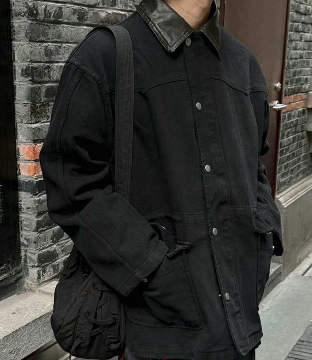 拼皮領拉鍊外套 VOID-087JK