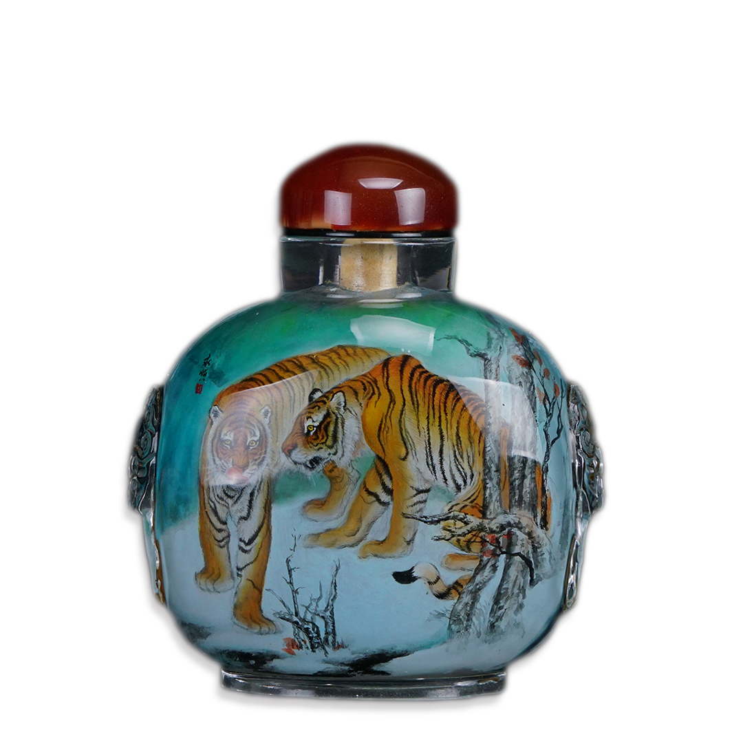 四虎圖鼻煙壺 四虎昂揚凝聚勇氣力量與辟邪祝福