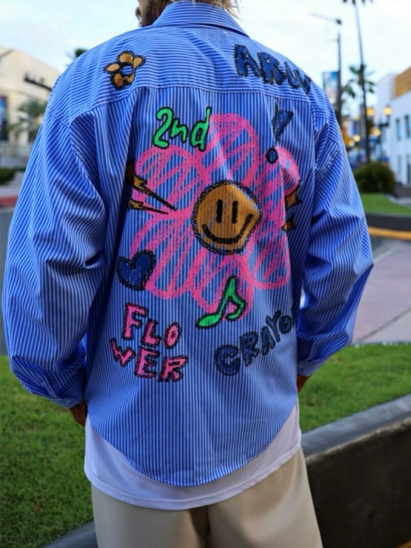 淨色/直間英文字花花圖案長袖恤衫 2nd-216S