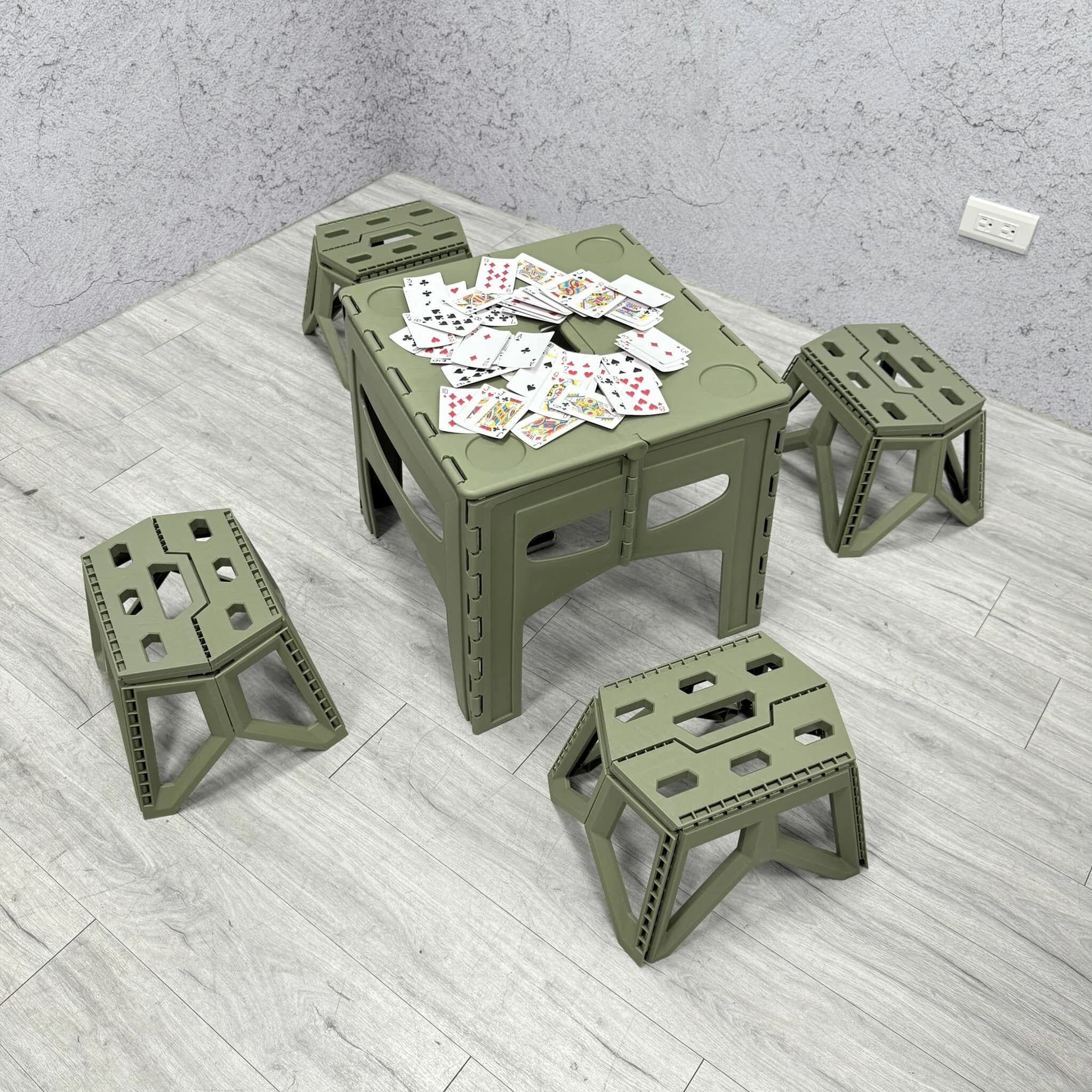 【AKWATEK】手提式折疊桌椅(一桌4椅)軍綠色AK-08142 D-F2-3