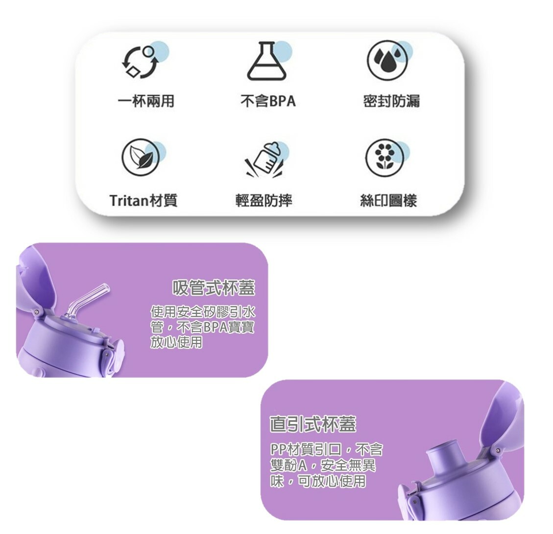 佻皮魔女 |便攜式背帶兒童吸管水樽| 兩款開合式(520ml)
