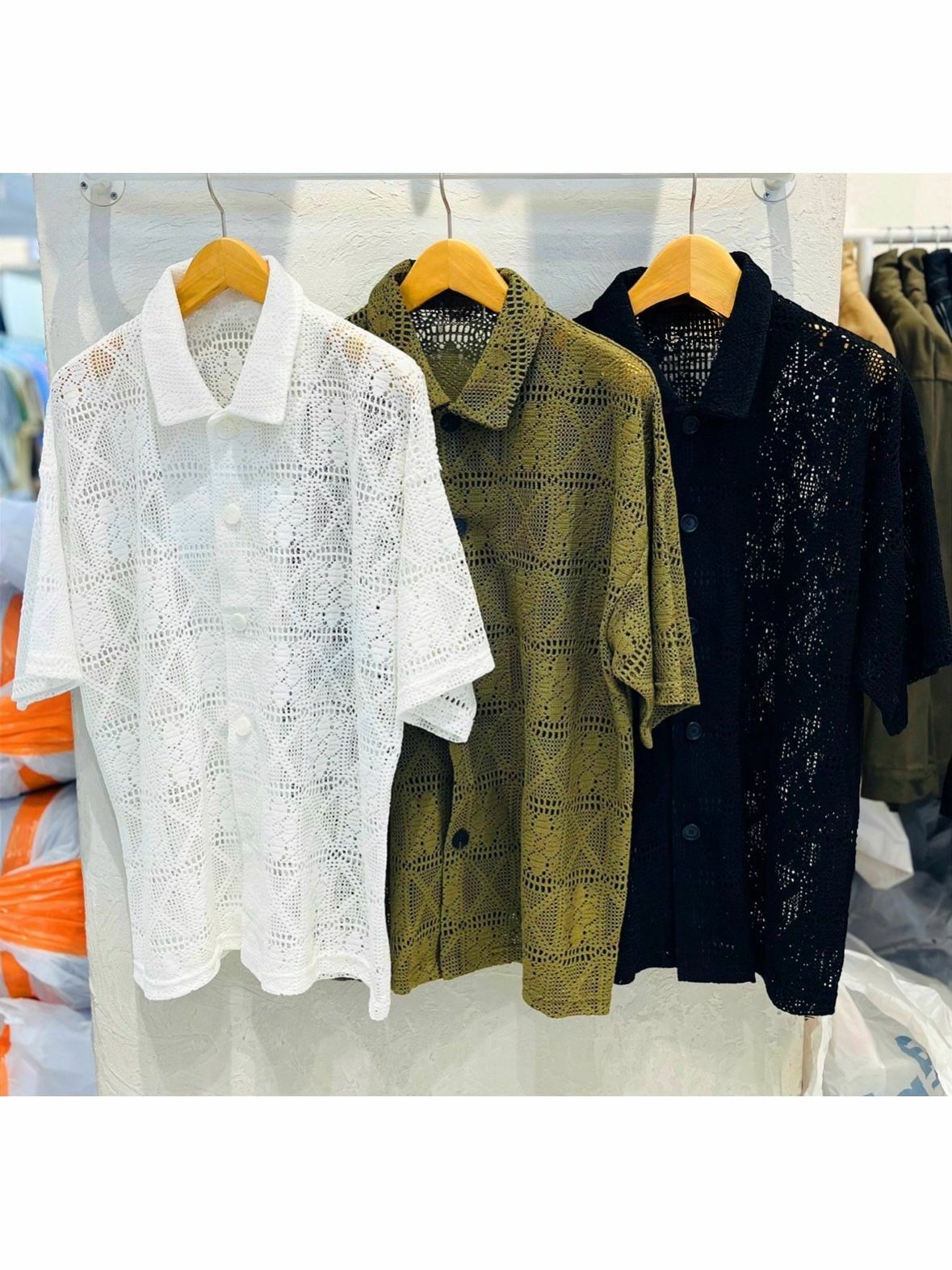 淨色網花紋短袖恤衫 S2309