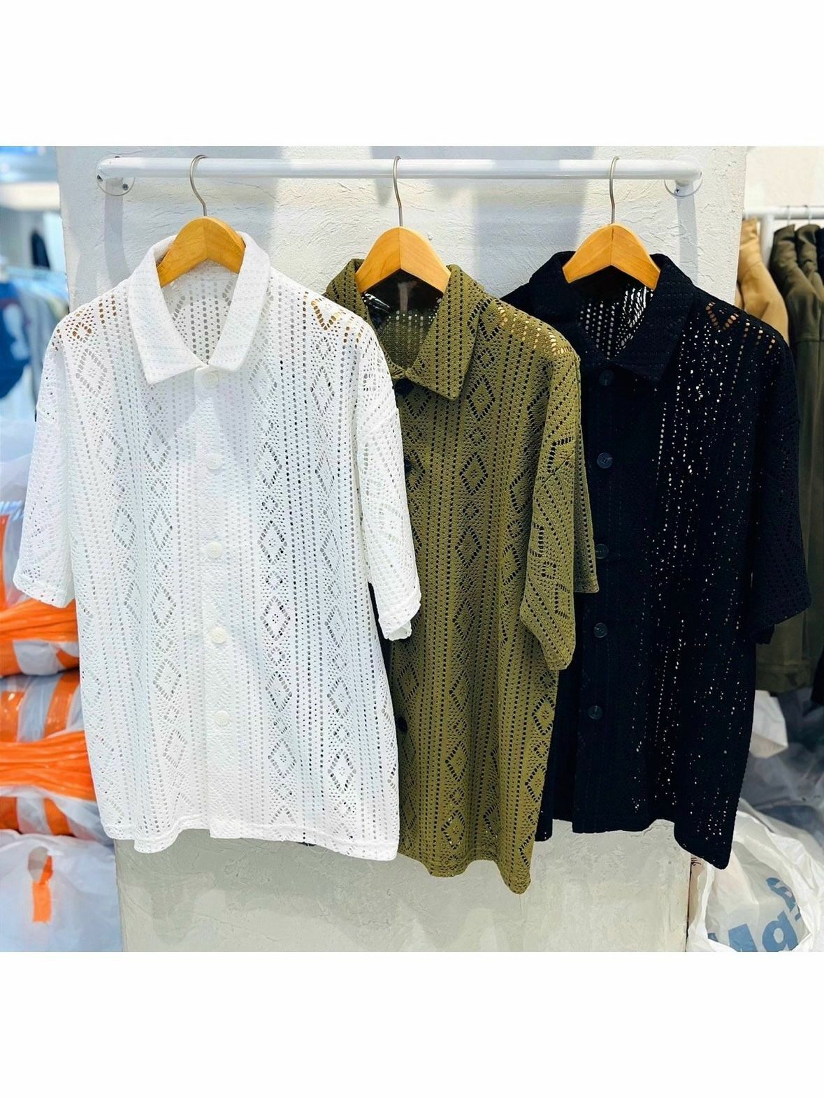 淨色網花紋短袖恤衫 S2310