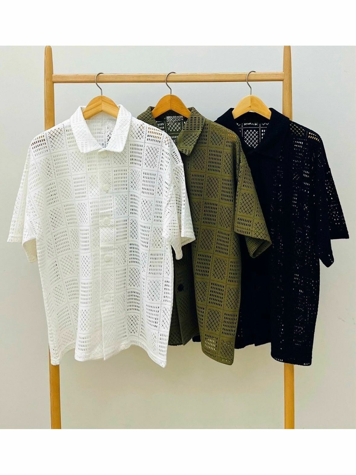 淨色網花紋短袖恤衫 S2311