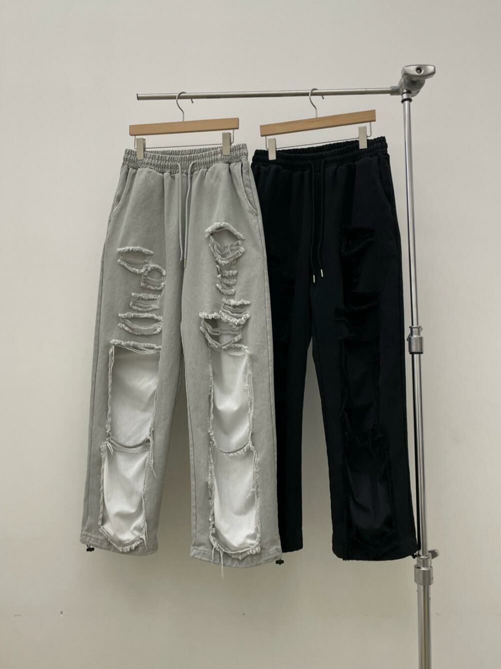 淨色破洞可束腳鬆身運動褲 EASY-062P