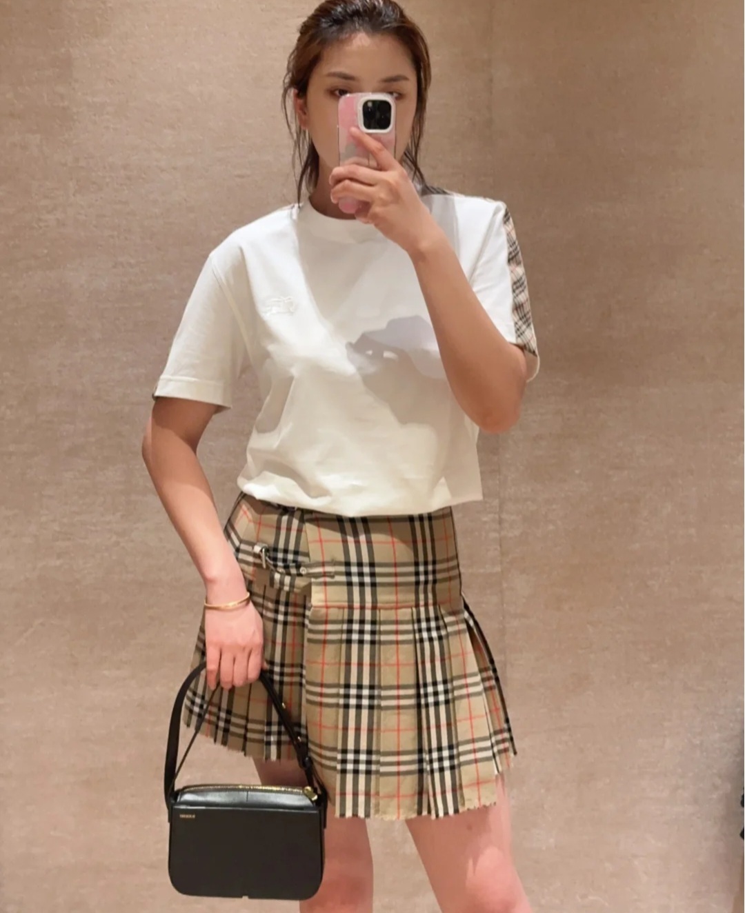 BBR白色肩膀格仔Tee