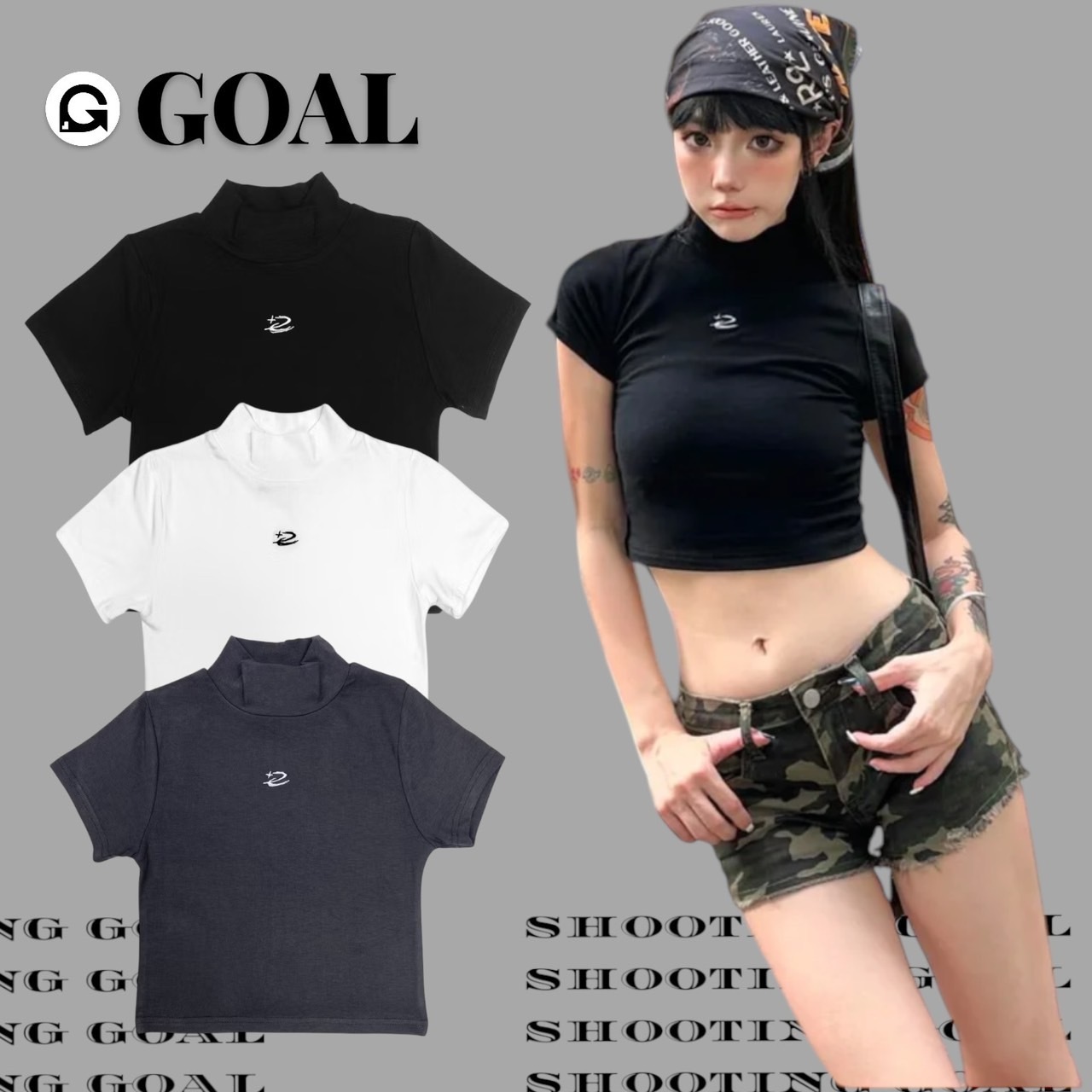 (GOAL) DCM 超彈版型 女生小高領短版上衣