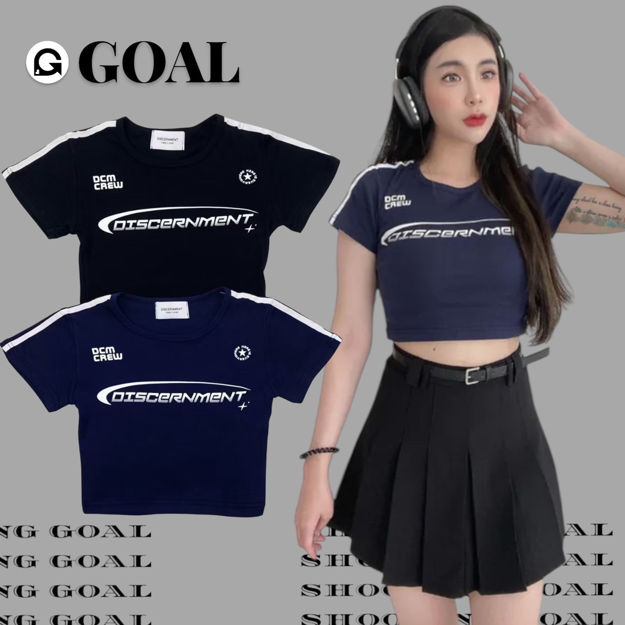 (Goal) DCM 賽車 球衣 短版上衣 Y2K 線條 TOP