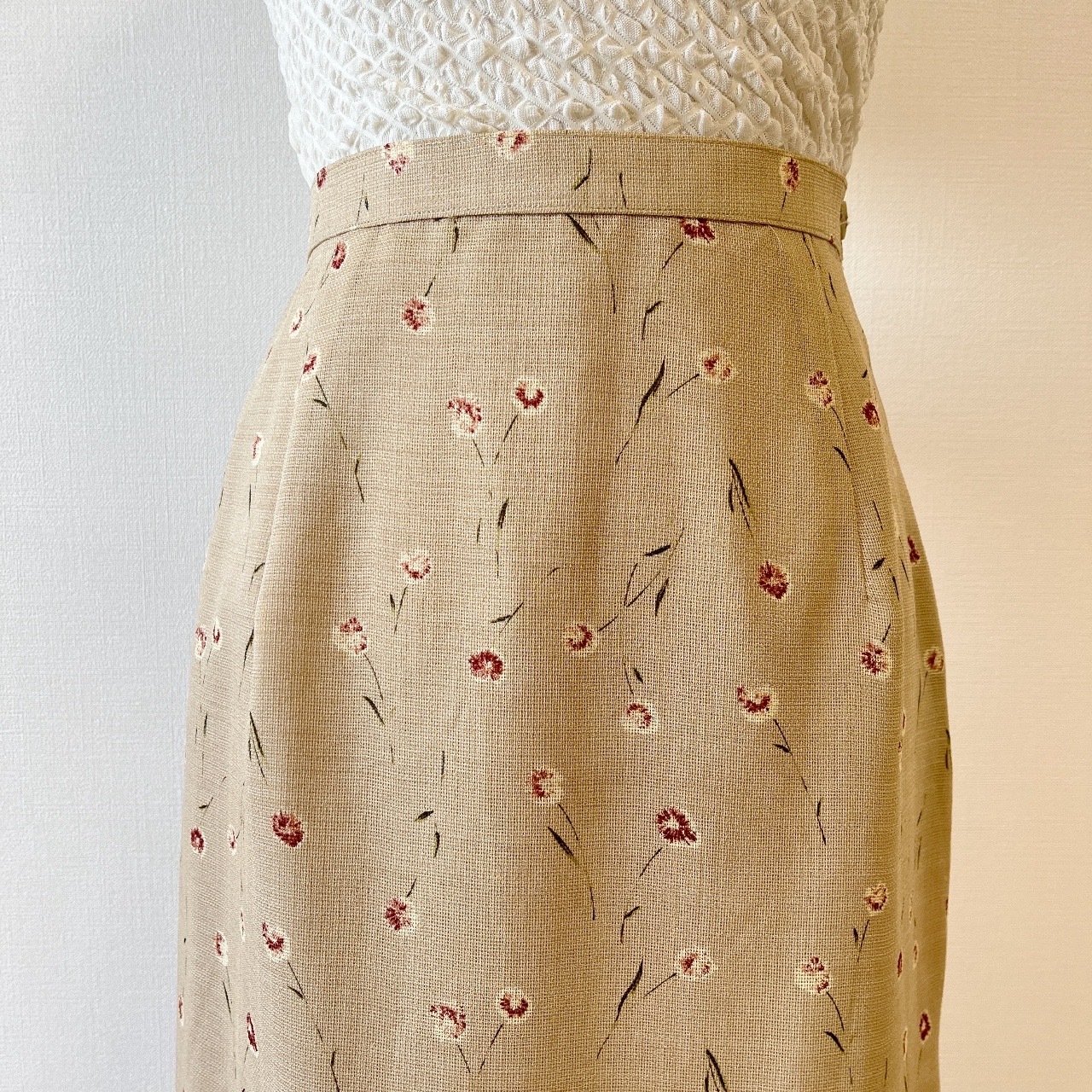 日本製卡其色小碎花半裙