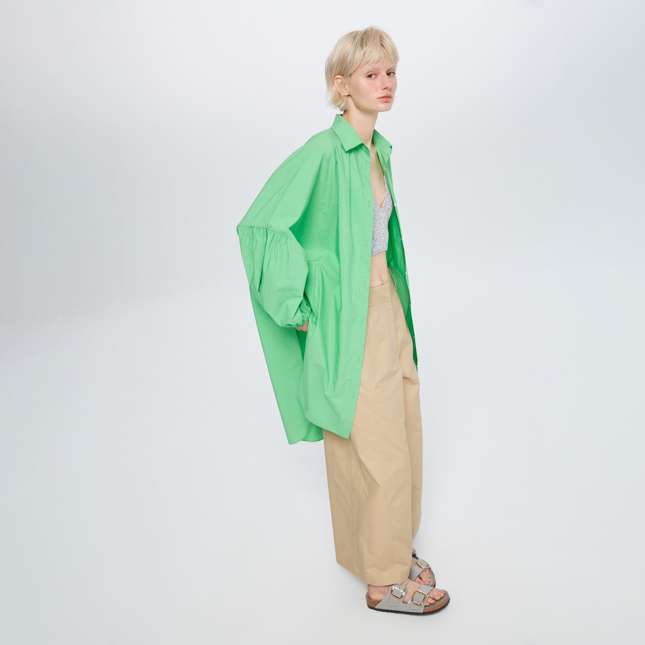 10 MOOn Lightweight Green shirt trench coat