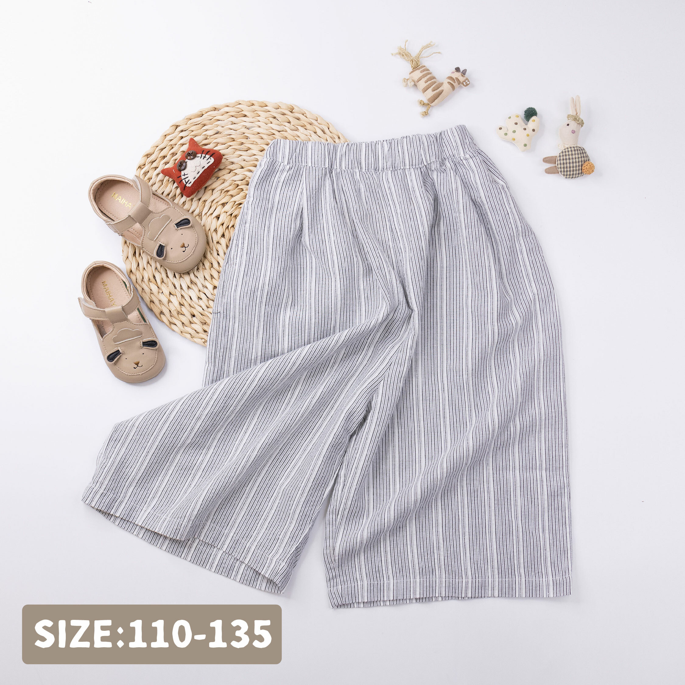 簡約線條緹花拼接休閒褲 (H50156)