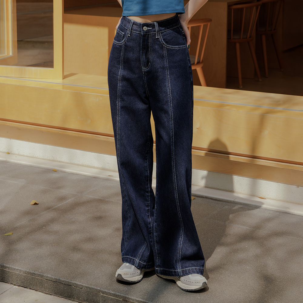 Wide-leg jeans with contrast stitching S/M/L【04011805】in stock+pre-order