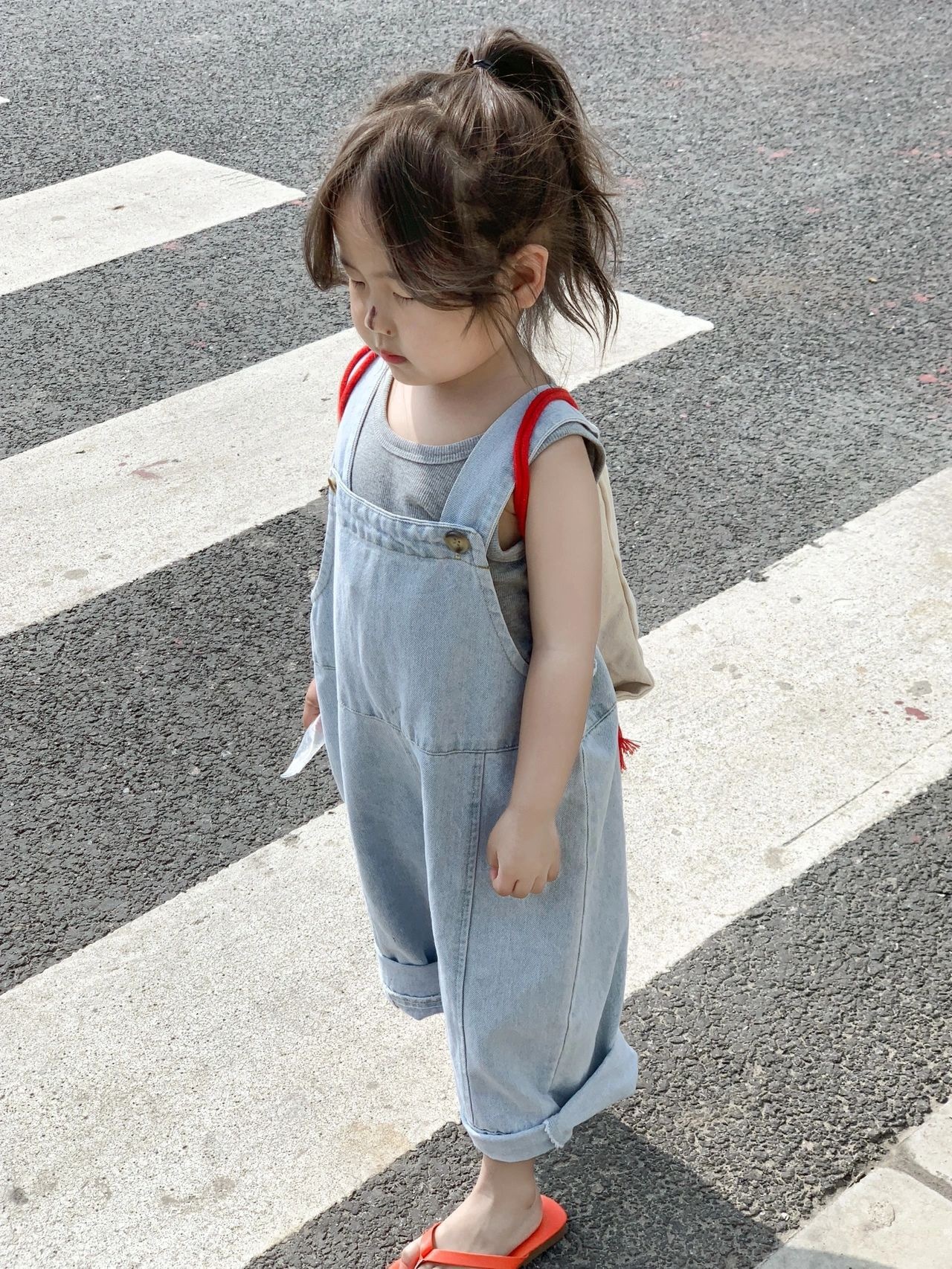 復古牛仔吊帶褲