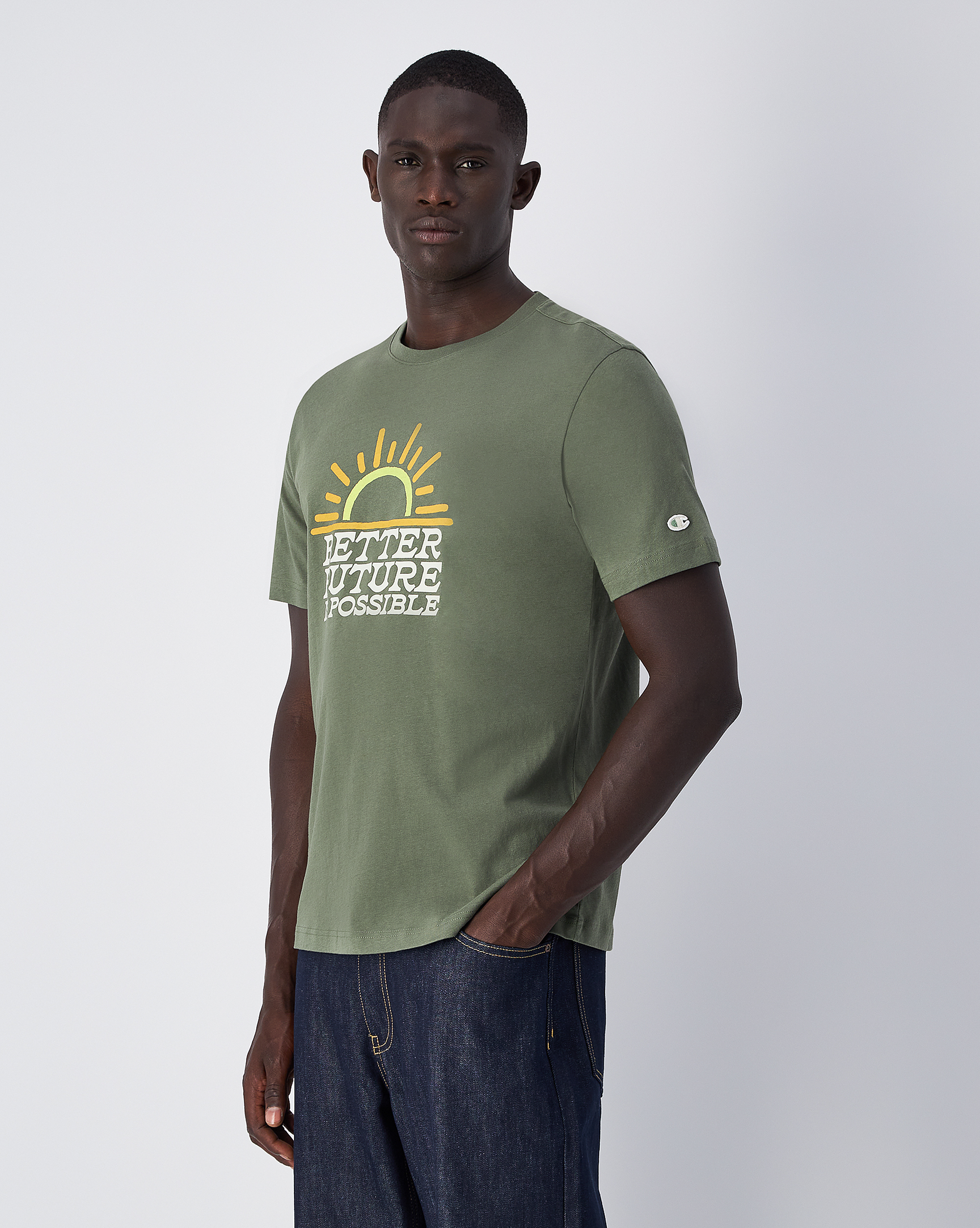 男款-ROCHESTER印花棉質短袖T恤-橄欖綠（220757-GS128）