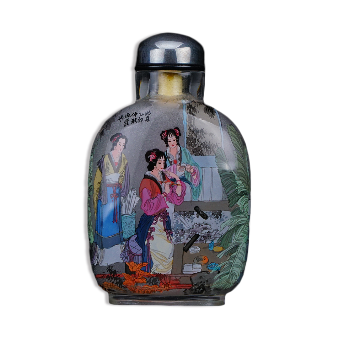 仕女梳妝鼻煙壺 雅仕梳妝刻劃古韻風華與幽靜柔美