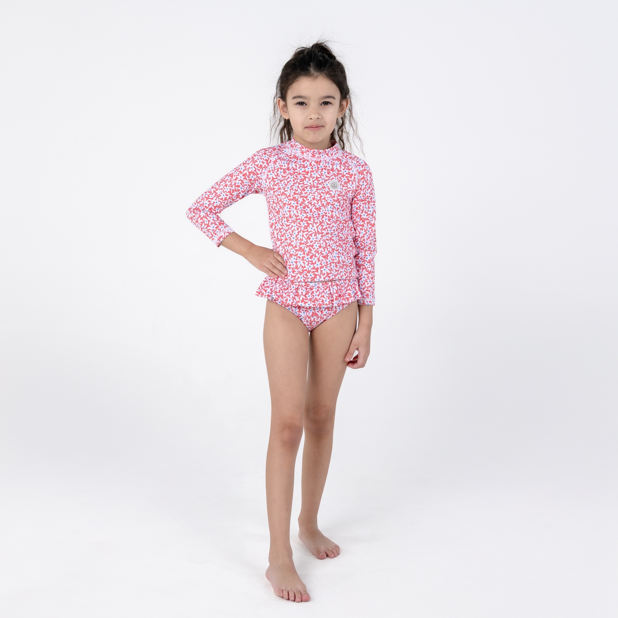 〖 Badawii 〗紅色小碎花防曬兩件式泳衣