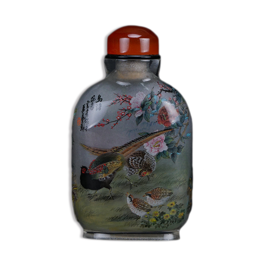 鳥語花香鼻煙壺 春華爭豔描繪自然生機與繁花盛景