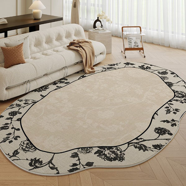 復古花藝不規則圓絨地毯