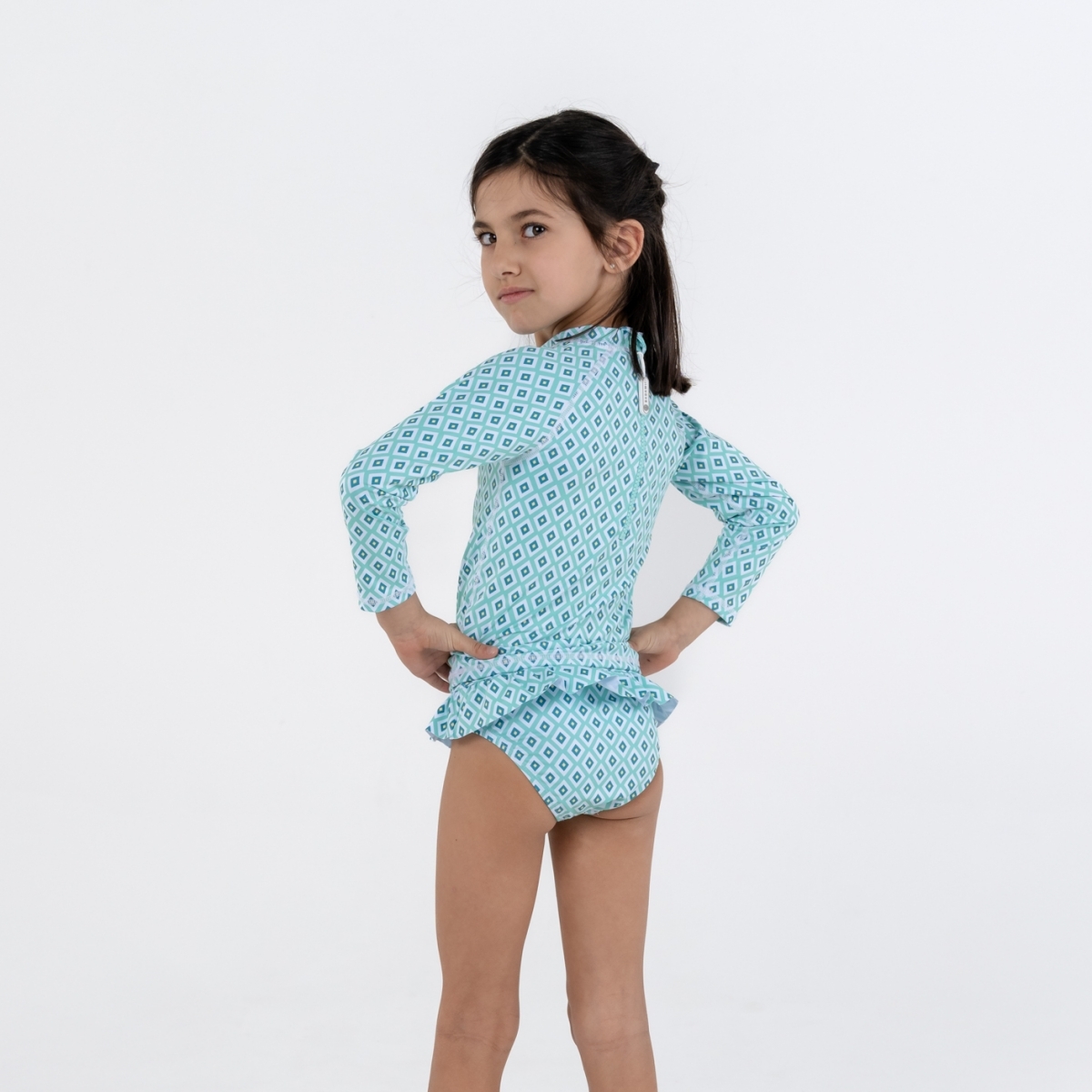 〖 Badawii 〗綠色菱格紋防曬兩件式泳衣