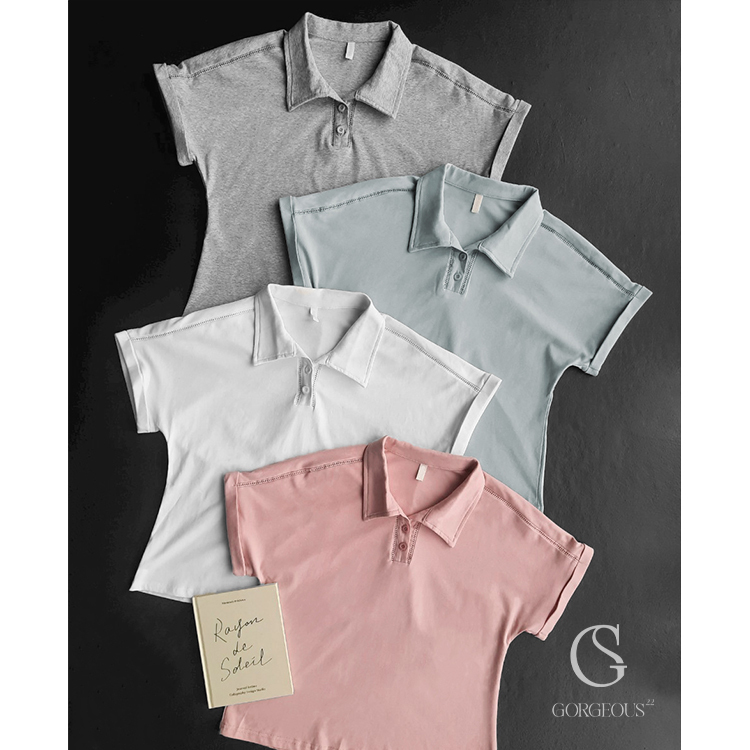 G2130 現貨「反褶袖POLO上衣」