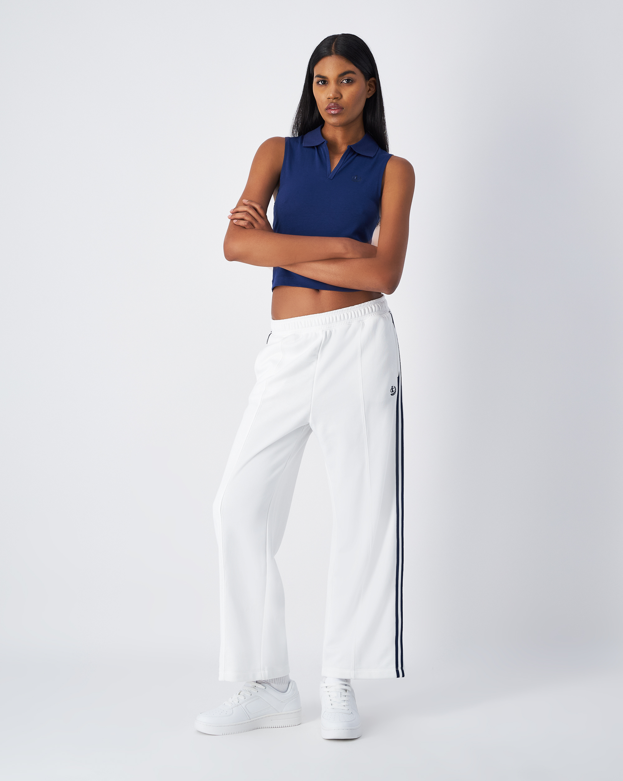 女款 -ROCHESTER 素面 刺繡 短版 無袖 針織上衣-深藍色（117722-BS567）