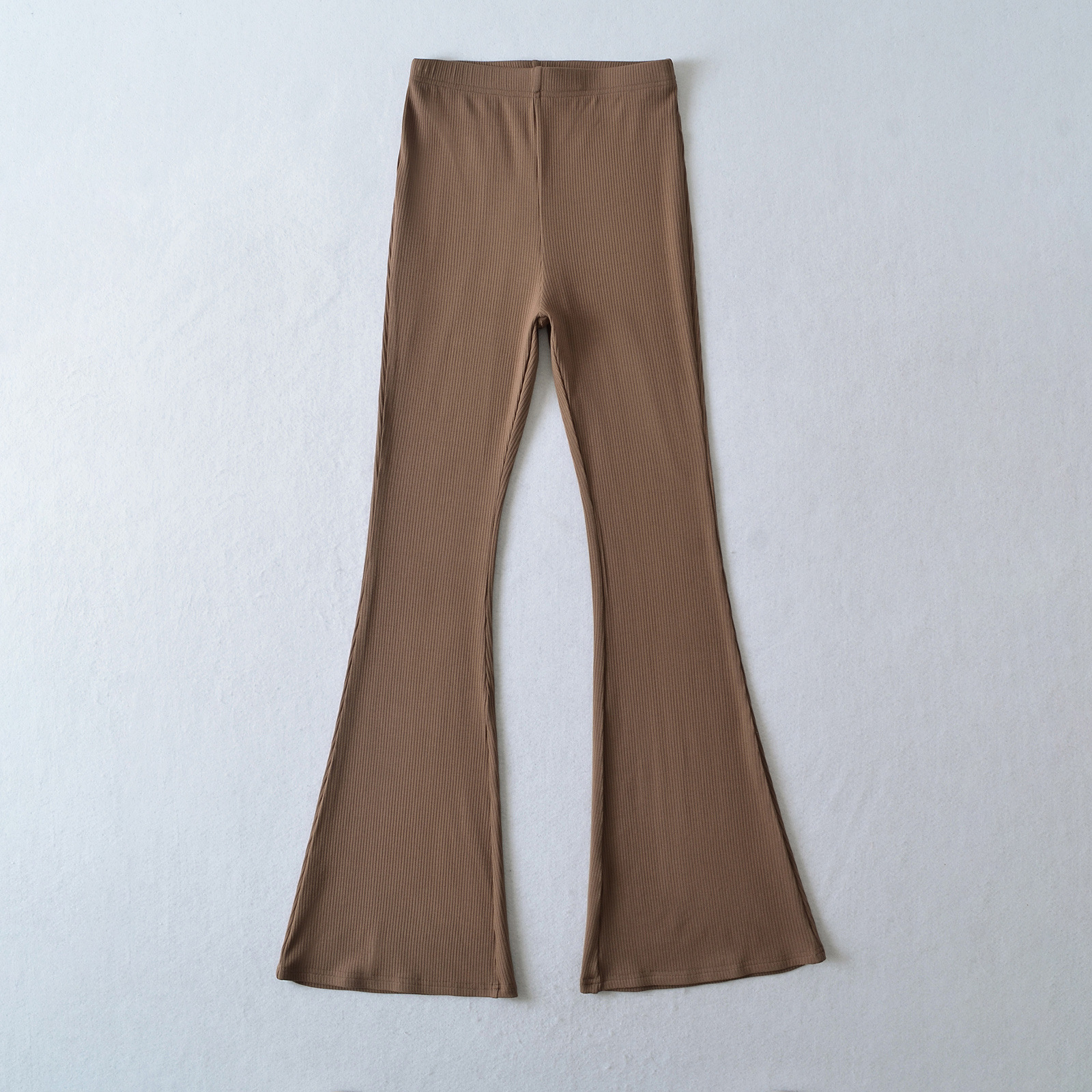 休閒舒適高腰彈性喇叭長褲(摩卡棕/黑)