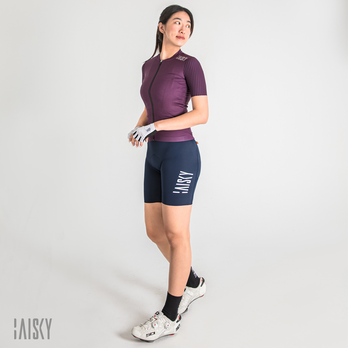女款空力短車衣 潔淨V 深紫