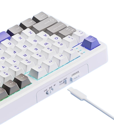 AULA F108 3 Mode Mechancial Keyboard (焦糖拿鐵軸) - 白色面板+灰色+白色+藍色鍵帽