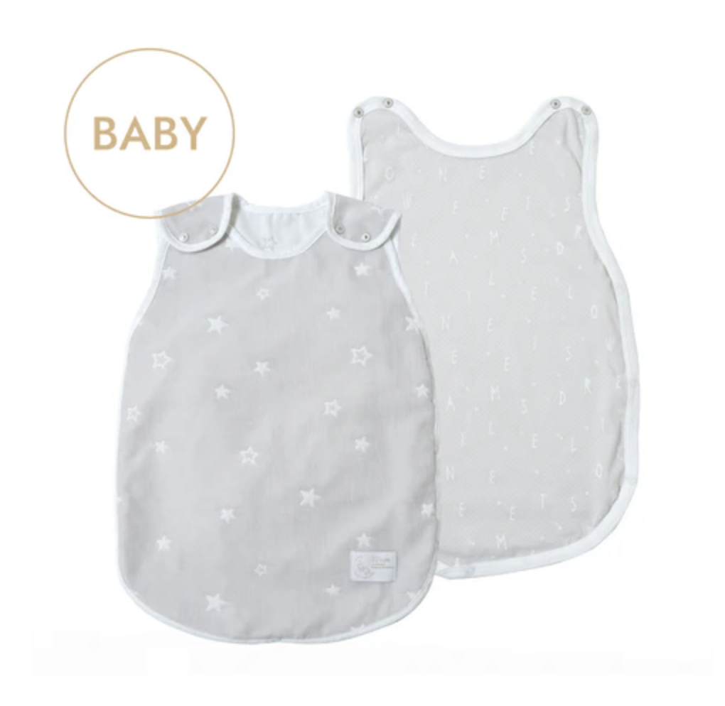 日本製 10mois PATTO MOTTO COOL 雙層紗布嬰兒睡袋 灰色 x 白色 含棉質網眼部分 嬰童版