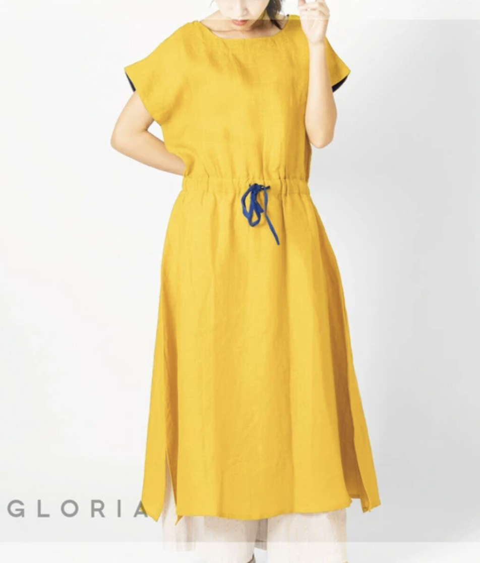 法式袖子亞麻連衣裙 (兩色入)【日本直送】