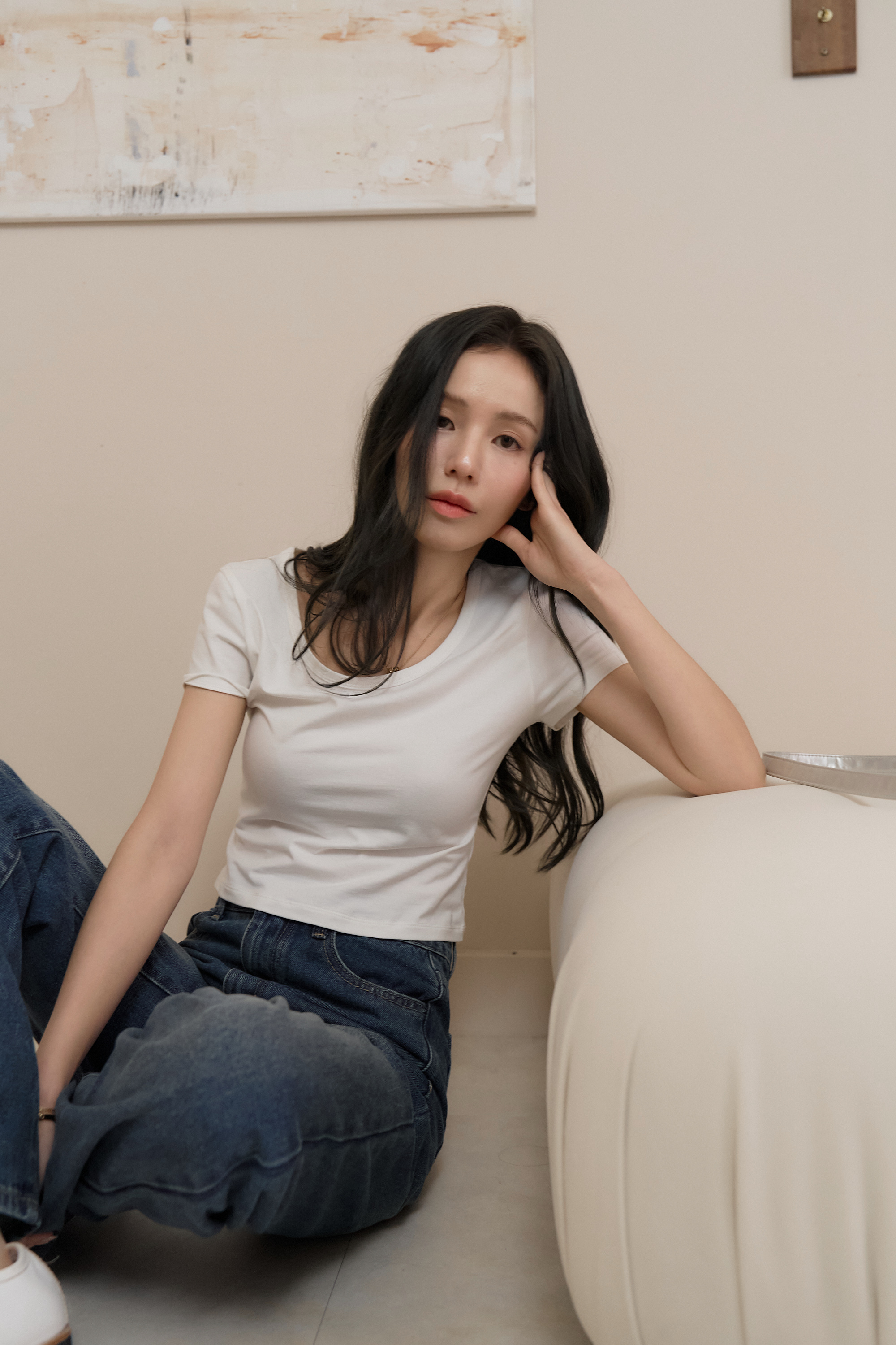 Gmade/大圓領曲線彈性T-shirt-白