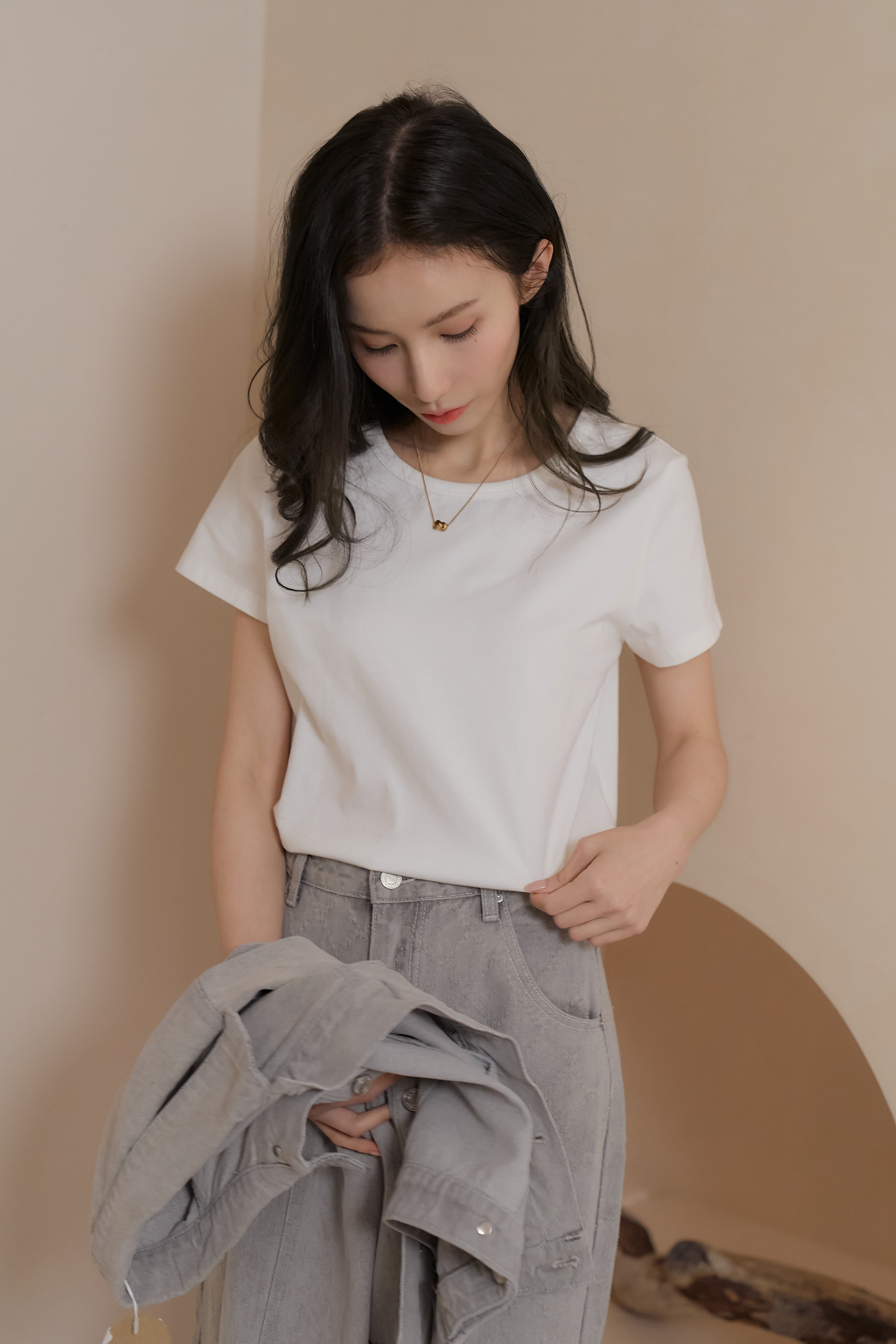 Gmade/正肩俐落挺版彈性T-shirt-白