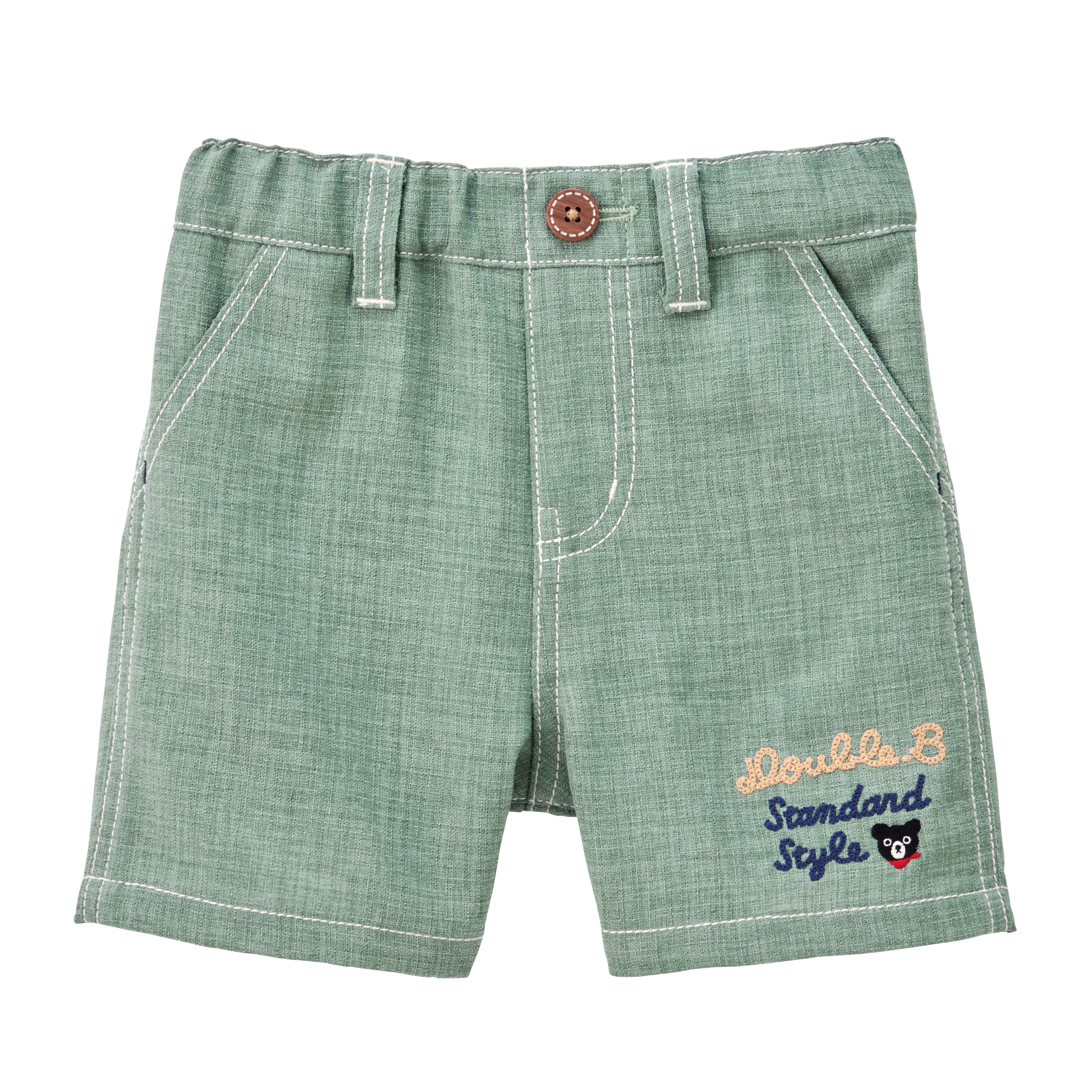 DOUBLE_B D-Basic系列亞麻風質感五分褲-苔綠