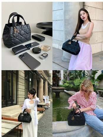 限時優惠 DIOR 中碼Dior Toujours 手袋黑色大型藤格紋圖案小牛皮