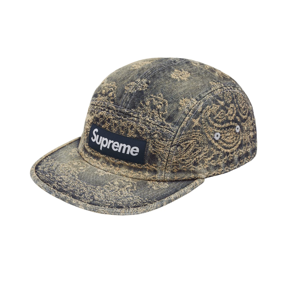 SUPREME BANDANA JACQUARD DENIM CAMP CAP 變形蟲雕花水洗單寧帽