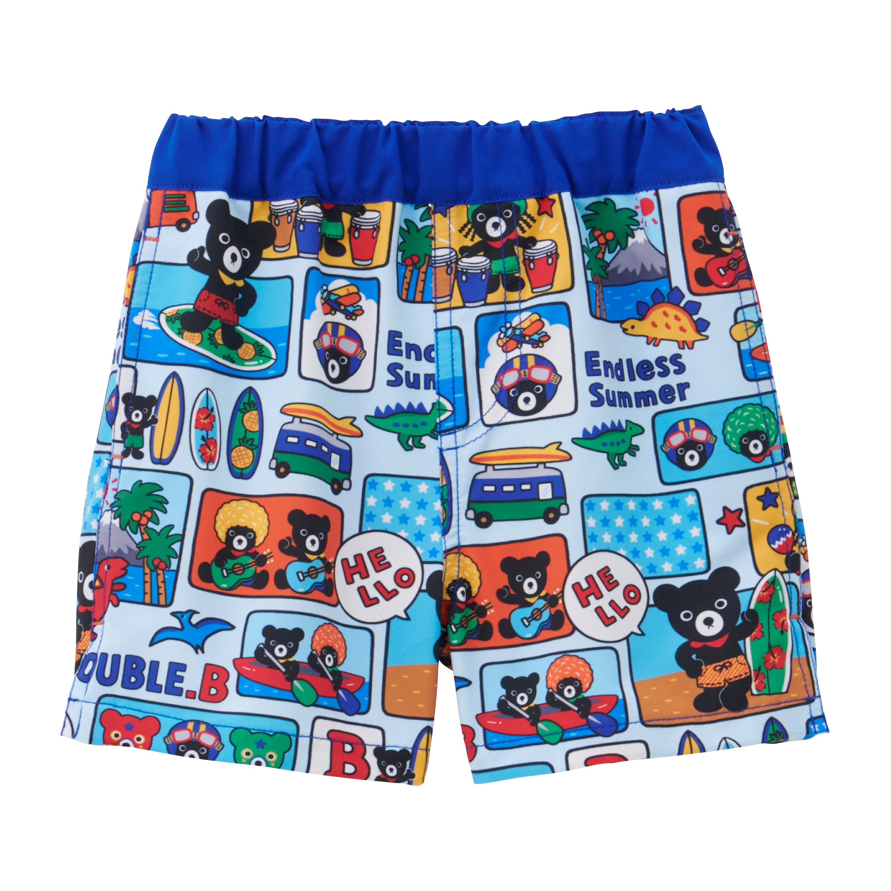 DOUBLE_B 防潑水滿版印花五分褲-天藍