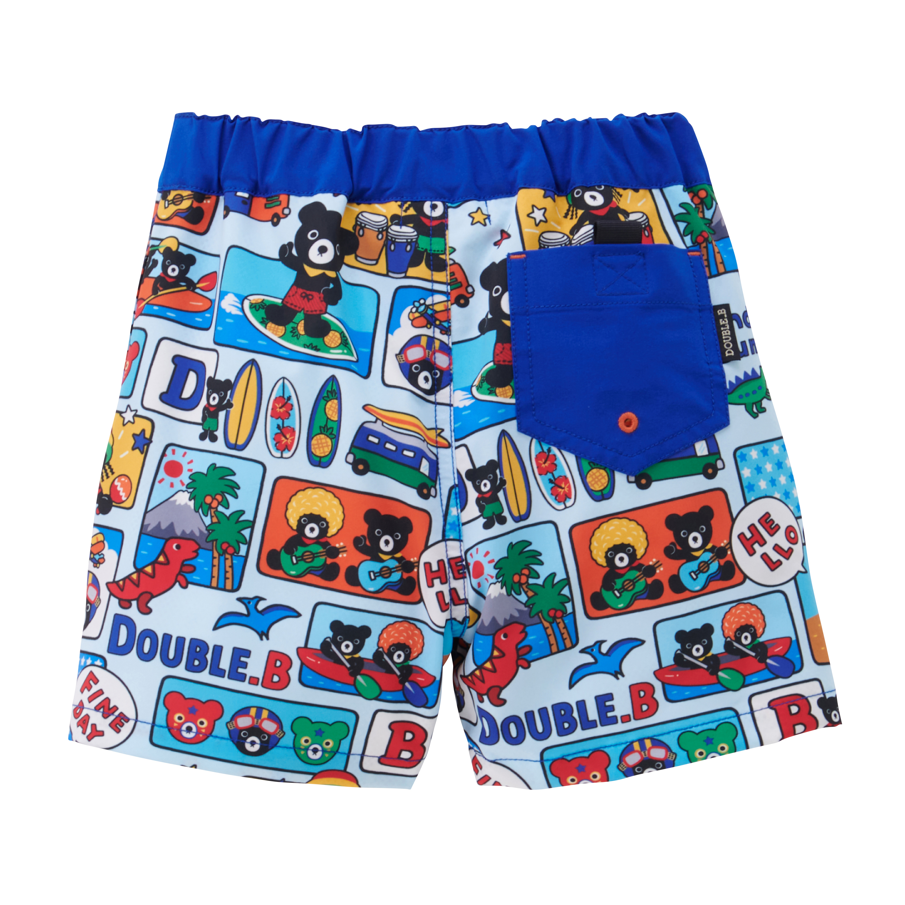 DOUBLE_B 防潑水滿版印花五分褲-天藍