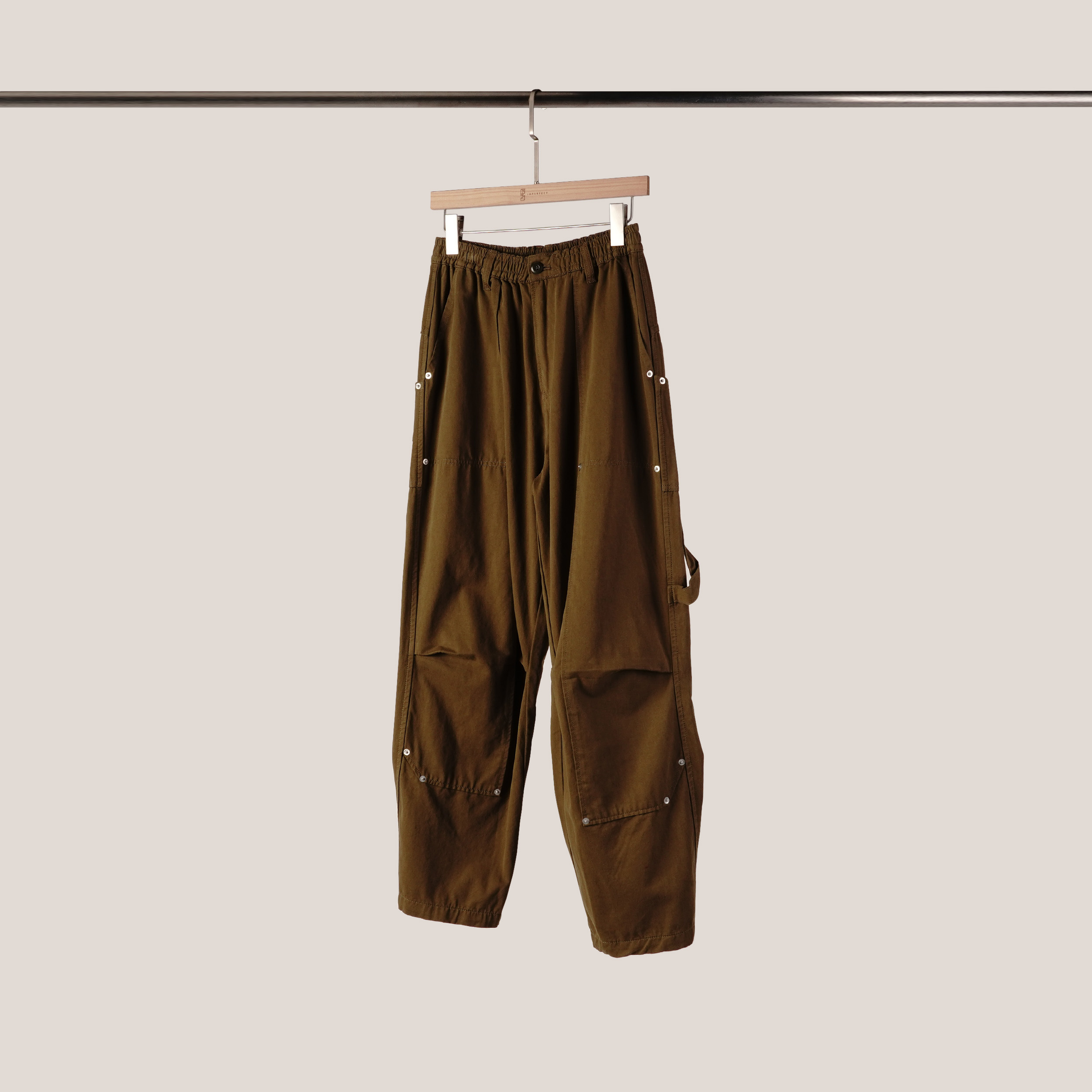 口袋有釘調節釦工裝褲 | M | 卡其綠