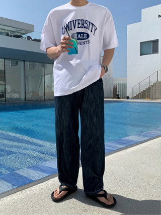 SIMPLEACTION University yale 圓領字母印花短袖上衣